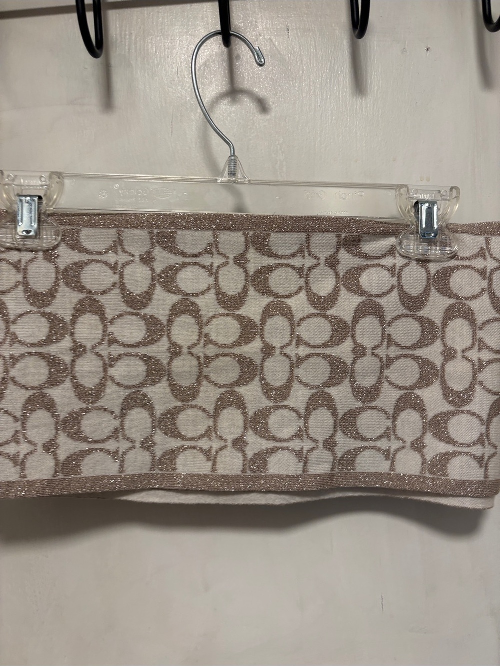 Coach Signature Monogram Cream and Gold Glitter Wool Blend Scarf 60 x 7 1/2